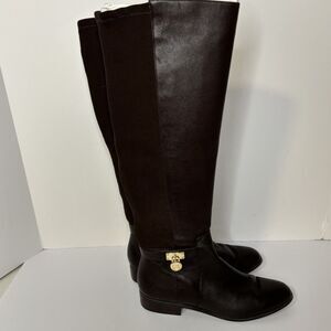 MICHAEL Michael Kors Hamilton Tall Riding Boots Brown Leather Gold Hardware